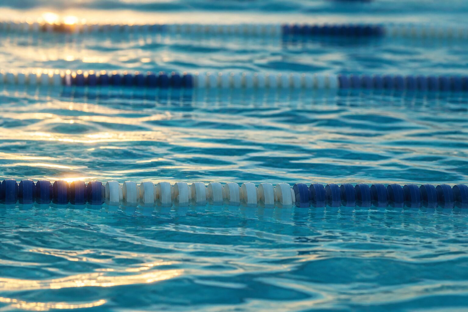 A lap pool with lane ropes
